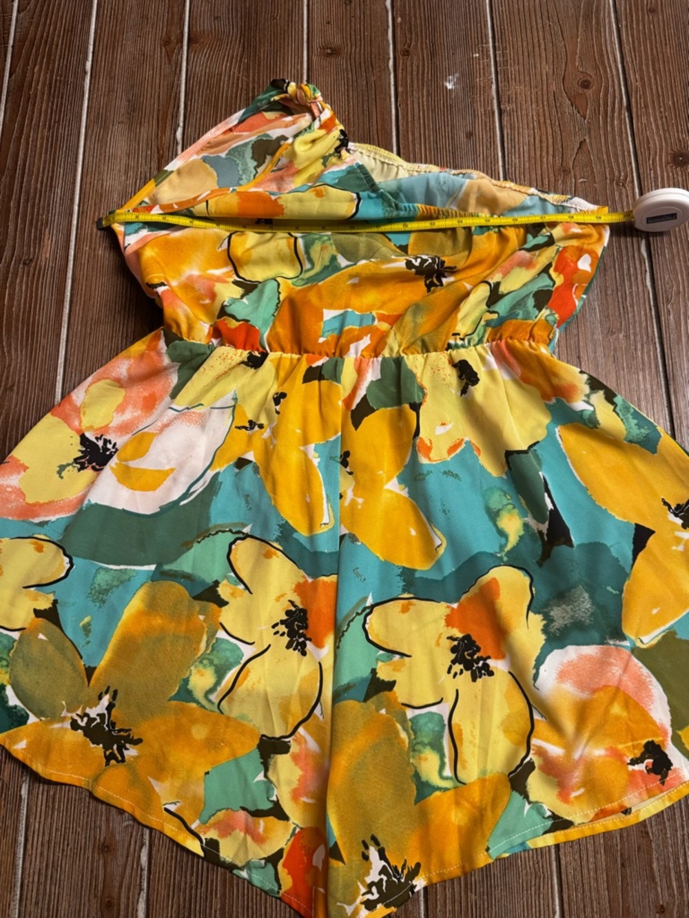 One-Shoulder Floral Romper in Yellow & Green - Picture 4 of 5